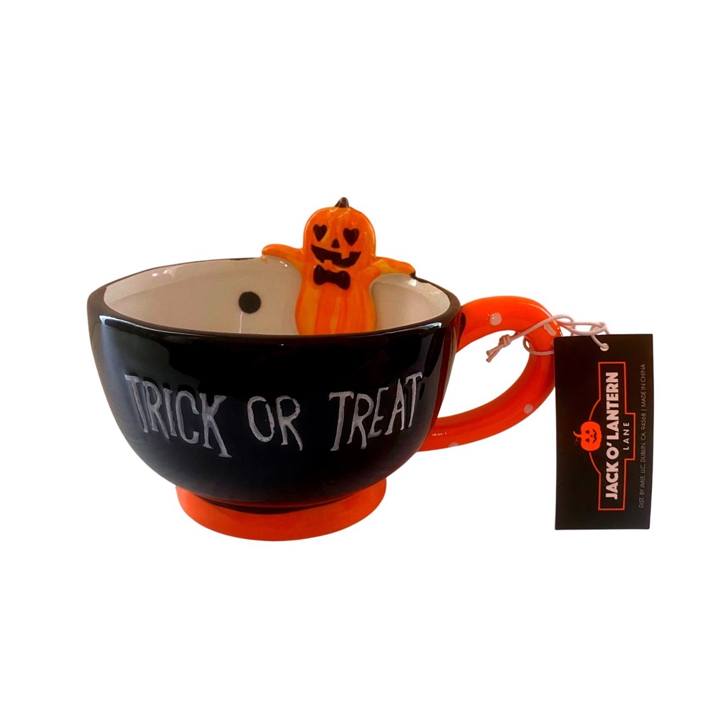Jack O' Lantern Lane Trick or Treat Halloween Mug 3D Pumpkin Ghost Polka Dot New